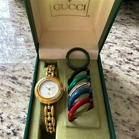 vintage gucci watch interchangeable|vintage gucci change bezel watch.